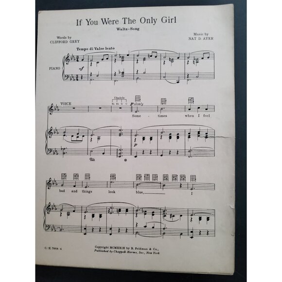 Antique 1929 Sheet Music If you were the only girl, Rudy Vallee - Picture 3 of 4